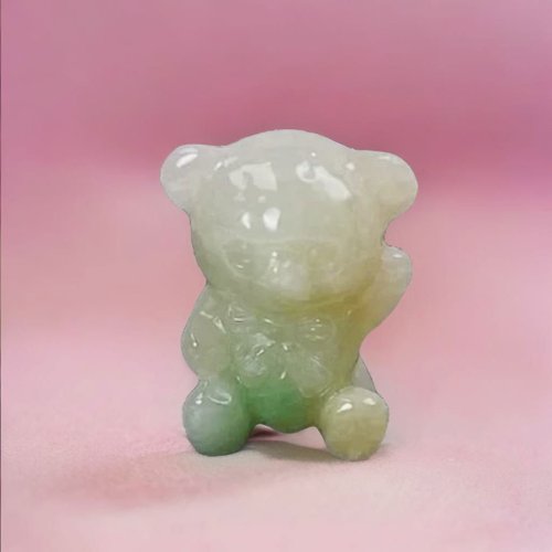 瓔珞珠寶盒 E.L.Jewelry Box 【熊熊玉見你】綠飄黃花翡翠可愛小熊擺飾|天然緬甸翡翠A貨|送禮