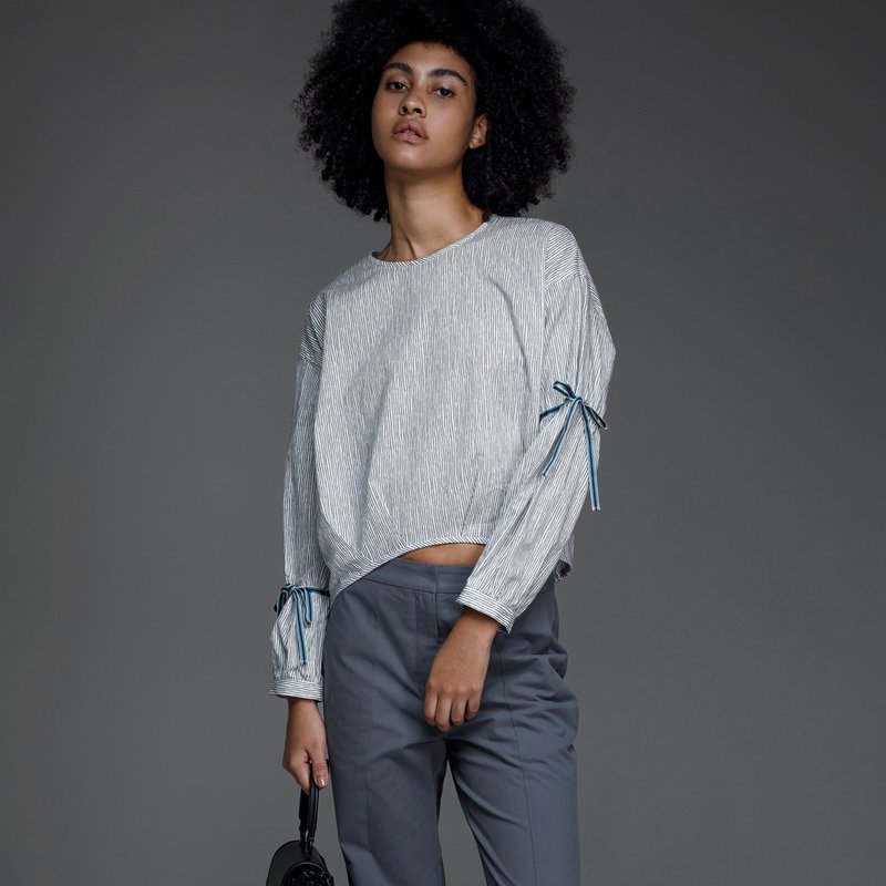 High and low color tie sleeve top - Women's Tops - Cotton & Hemp Gray