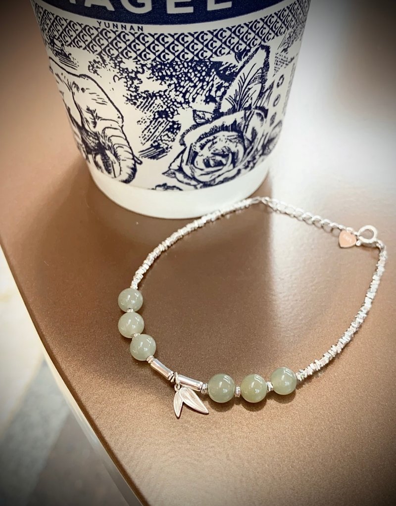 C&W s025 sterling silver natural Hetian Jasper temperament elegant and generous bracelet bracelet - Bracelets - Jade Silver