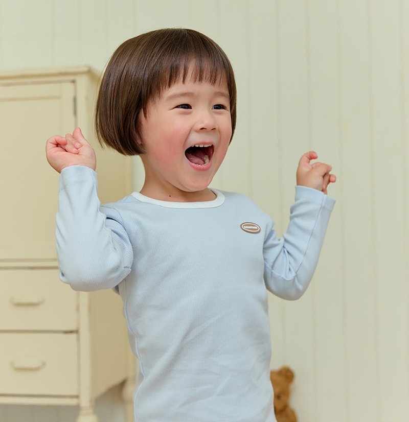 【New Arrival】Tencel Cloud Feel Mist Blue - Tencel Long-Sleeve Korean Kids' Apparel - K65109 - เสื้อยืด - ผ้าฝ้าย/ผ้าลินิน สีน้ำเงิน