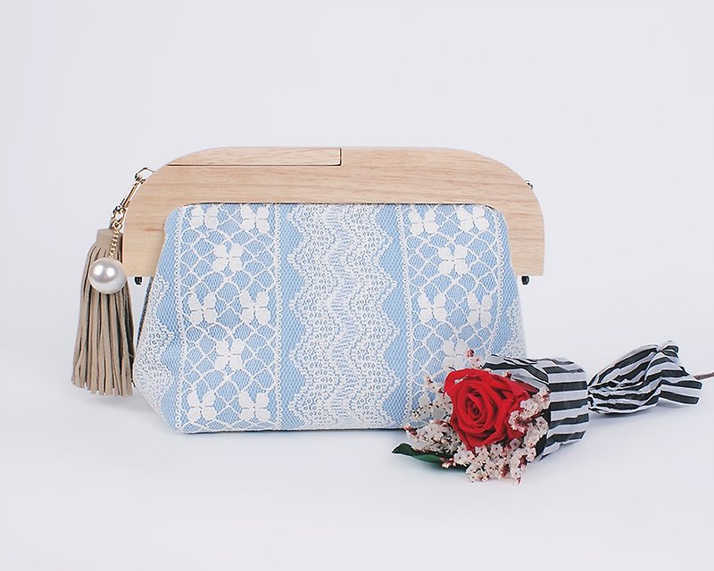 Mozart wood frame clutch pouch - Other - Other Materials Blue