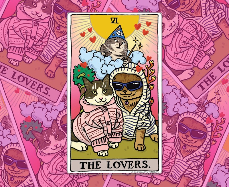 Cat Tarot The Lovers Crying Cat Meme Die Cut Sticker - Stickers - Plastic 