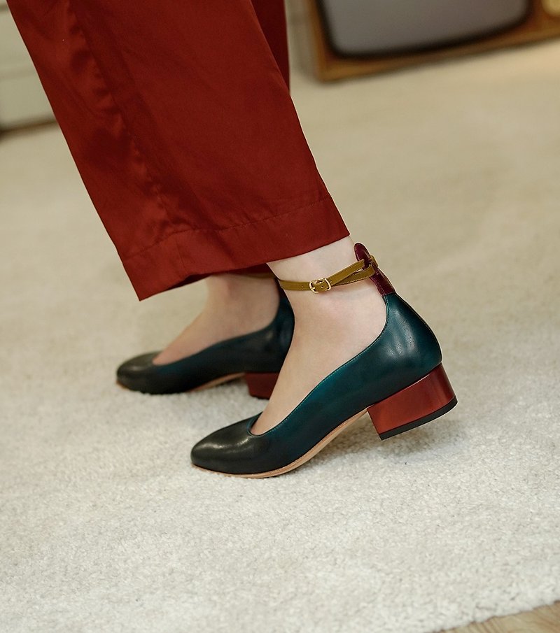 3.4 Ankle Belt Heels - Deep Malachite Blue - Mary Jane Shoes & Ballet Shoes - Genuine Leather Blue