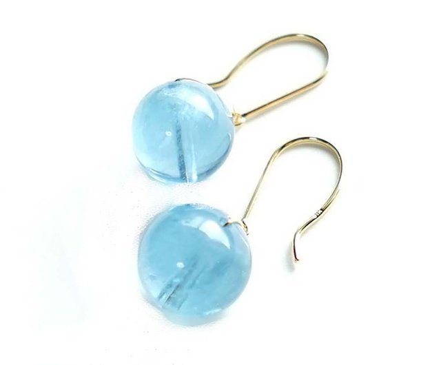 K18 Top Quality Santa Maria Aquamarine Large Natural Stone Earrings or  Clip-On Gentle Blue