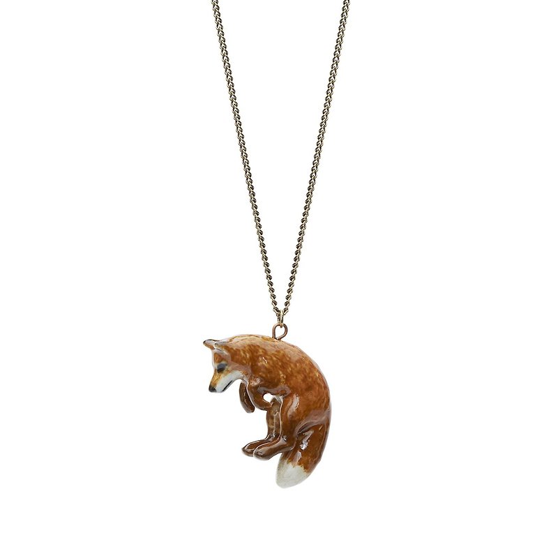 AndMary 手繪瓷項鍊-跳躍狐狸 禮盒包裝 Leaping Fox Necklace - 項鍊 - 瓷 咖啡色