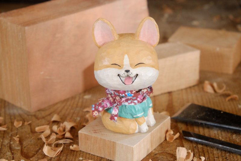 I want to be a room wood carving animal _ sitting posture small Keji (log hand carved) - ตุ๊กตา - ไม้ สีส้ม
