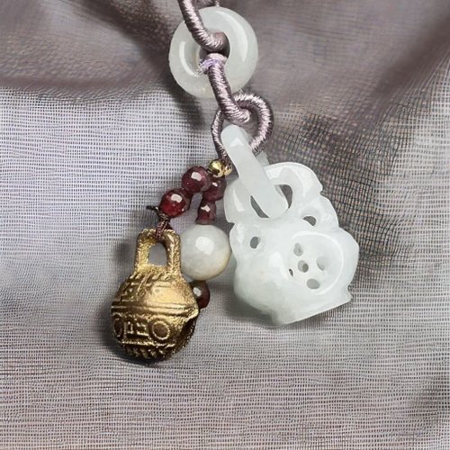 瓔珞珠寶盒 E.L.Jewelry Box 【福祿】冰糯飄綠翡翠鈴鐺編織吊飾 | 天然緬甸玉翡翠A貨 | 送禮