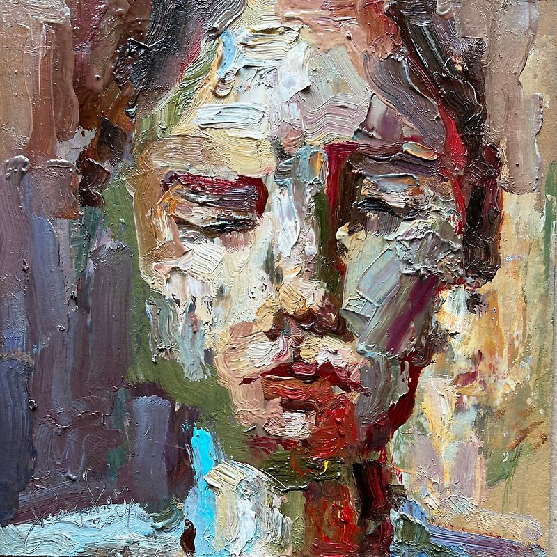 Woman Face Artwork Abstract Portrait Original Art Diverse Woman Portrait - 牆貼/牆身裝飾 - 其他材質 咖啡色