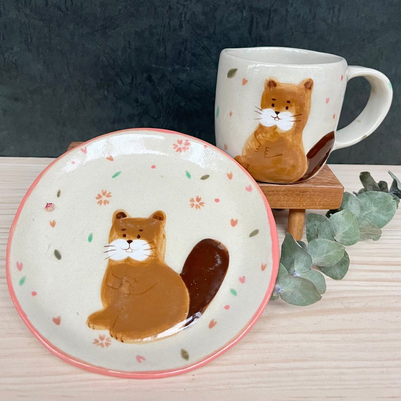 A Lu otter pottery plate/decoration handmade hand-painted original only this set - จานและถาด - ดินเผา หลากหลายสี