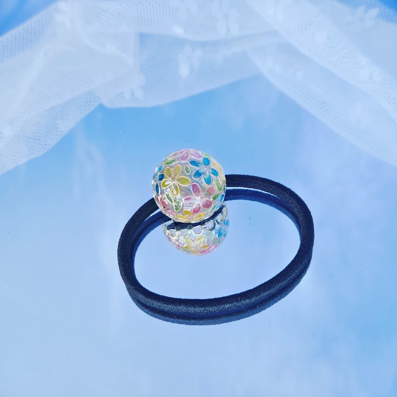 【Mosaic Flower Ball Series】Mosaic flower ball hair tie - Hair Accessories - Glass Multicolor