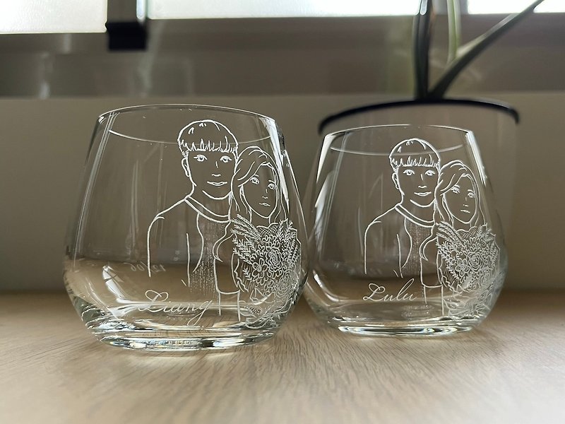 [Customized gift] Exquisite face-painted wedding pair for two people, carved water glasses and whiskey glasses - Customized Portraits - Glass Transparent