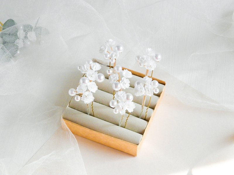 Babies breath wedding hair pins Bridal pearls hair pin Flower hair piece - เครื่องประดับผม - พืช/ดอกไม้ ขาว
