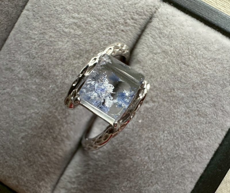 藍線石 藍髮與白幽靈共生水晶 s 925銀戒 - 戒指 - 水晶 