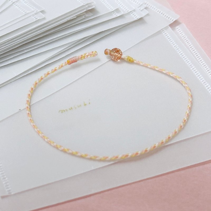 Golden Sunstone Pink Yellow+White*2+Rose Pink/Four-strand Super Fine Wax Thread - Bracelets - Other Materials Orange