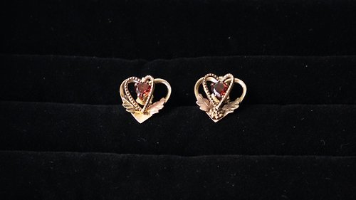 Qiǎo Qīng 巧清 美國復古雙色10K金石榴石耳環,美少女戰士風格