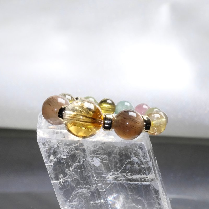 Energy Stone ring Prosperity Citrine x Blonde Crystal x Black Gold Stone x Tourmaline Wealth and Health - General Rings - Crystal Multicolor