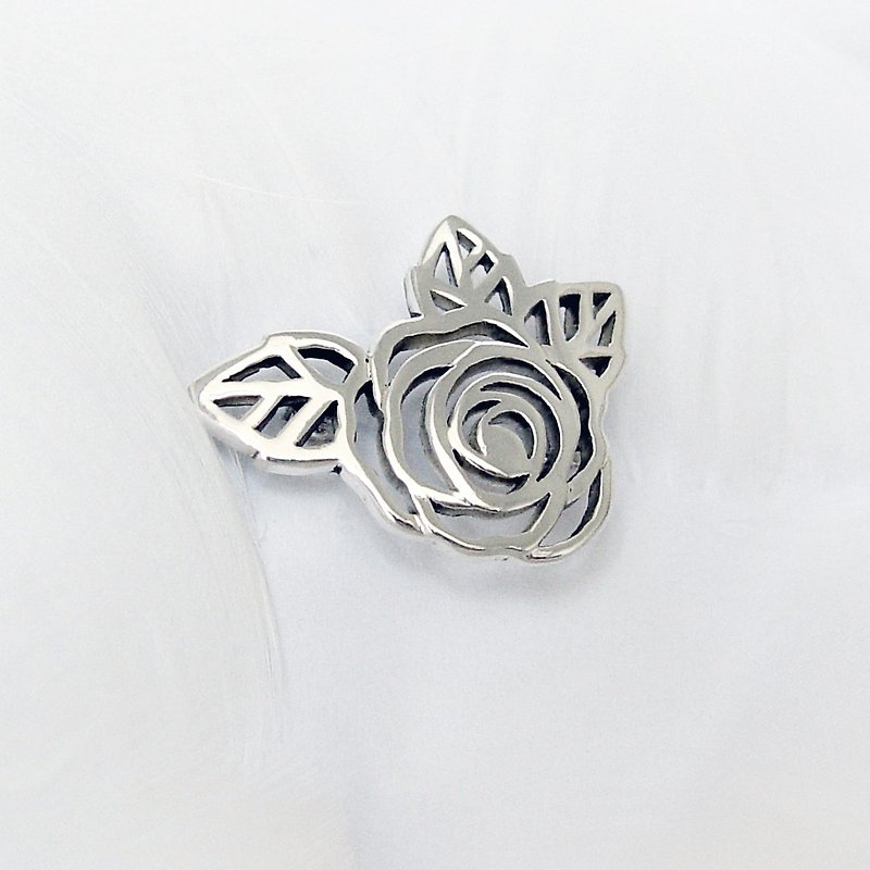 เงินแท้ เข็มกลัด สีเงิน - Blooming Camellia / 925 Sterling Silver Brooch-Gift for her