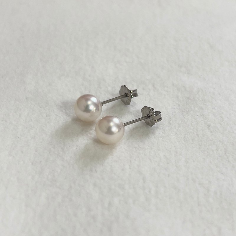 チタン 一粒 パールピアス あこや真珠 7-7.5ミリ/7.5-8ミリ/8-8.5ミリ 国産 本真珠 スタッドピアス - 耳環/耳夾/耳骨夾 - 珍珠 白色