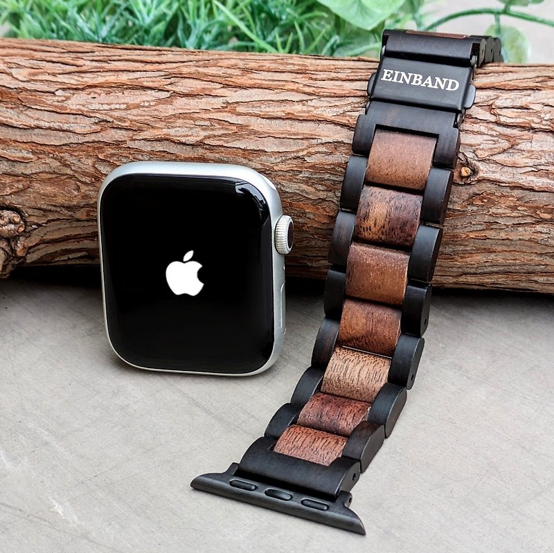 [Wooden Band] EINBAND Apple Watch Natural Wood Band Wooden Strap 20mm [Ebony Wood x Walnut] - นาฬิกาผู้หญิง - ไม้ สีนำ้ตาล