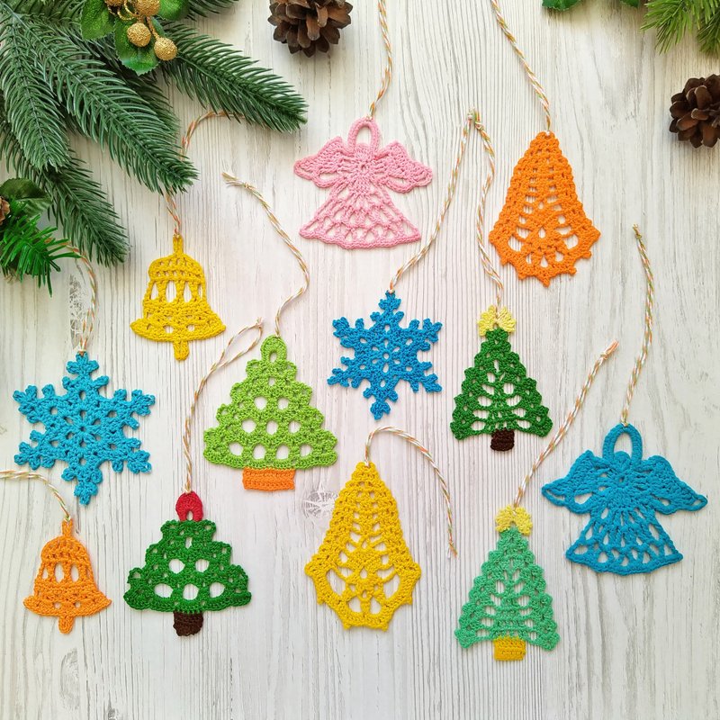 Christmas tree ornaments set, Small decorations at home, Handmade Christmas gift - ของวางตกแต่ง - ผ้าฝ้าย/ผ้าลินิน สีเขียว