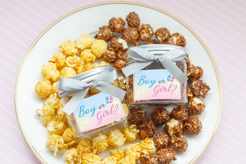 Boy or Girl Gender Party-Popcorn in Transparent Cans (Free Name Printing for 100 Copies) Flavors to Choose from - Handmade Cookies - Fresh Ingredients Multicolor