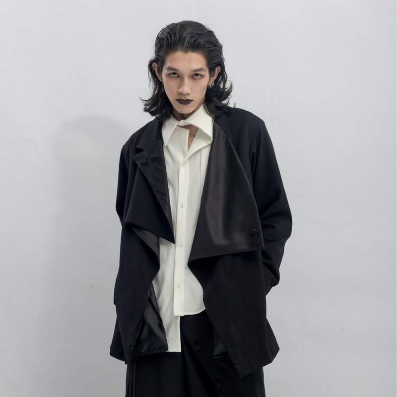 INF 不對稱垂墜剪裁外套 - 男夾克/外套 - 聚酯纖維 黑色