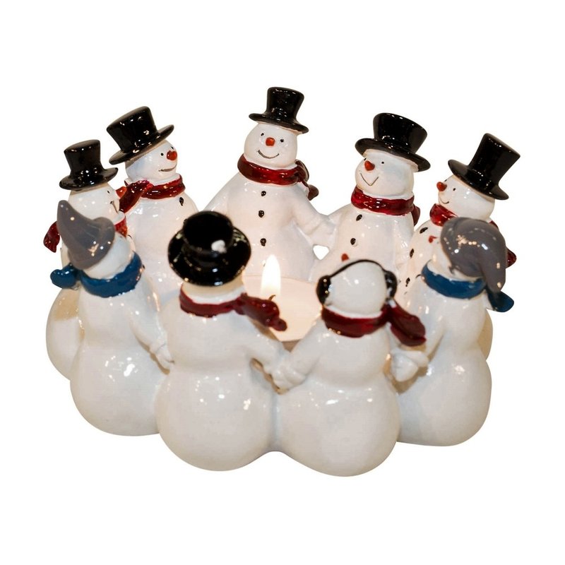 Swedish HARVESTTIME-Snowman candle holder 11x6.5CM - ของวางตกแต่ง - เรซิน ขาว