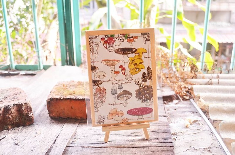 Mushroom Illustrated Fabric Postcard - การ์ด/โปสการ์ด - ผ้าฝ้าย/ผ้าลินิน 