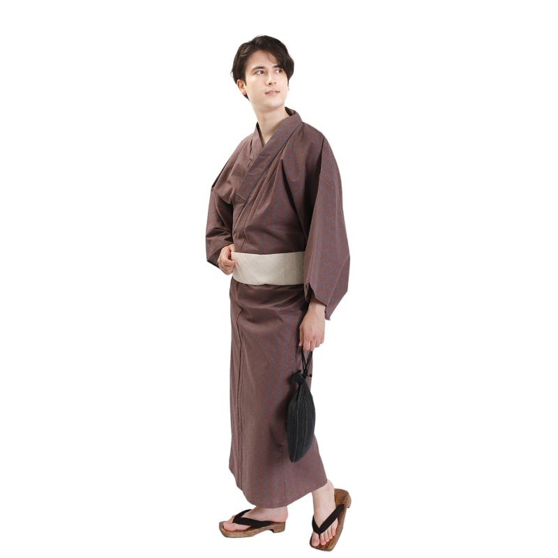 Men's cotton yukata and obi 2-piece set, size L, Z35-e3 yukata - อื่นๆ - ผ้าฝ้าย/ผ้าลินิน ขาว