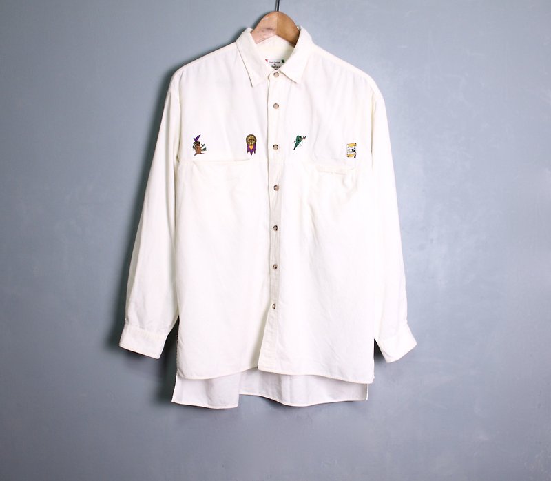 FOAK vintage Castelbajac embroidered corduroy white shirt - Women's Shirts - Cotton & Hemp 