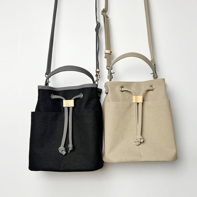 Canvas Drawstring Bucket Bag-Customized Color - กระเป๋าแมสเซนเจอร์ - ผ้าฝ้าย/ผ้าลินิน 