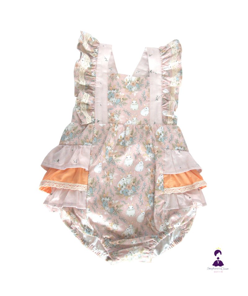 Pink Bunny-Xiaowei apron onesies - Onesies - Cotton & Hemp Pink