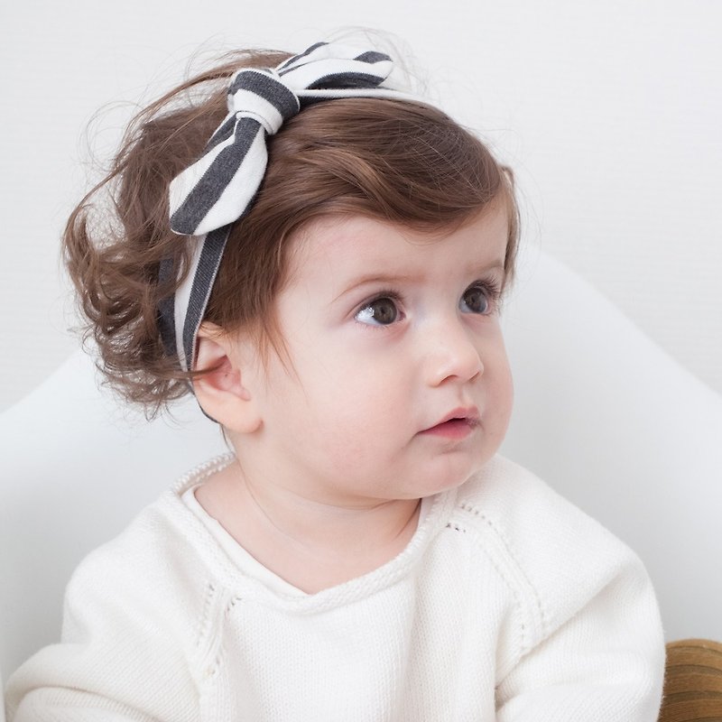 US Joli Sophie bow hair ribbon into 2 - dark gray stripes JSHB2BSS0 - Bibs - Cotton & Hemp 
