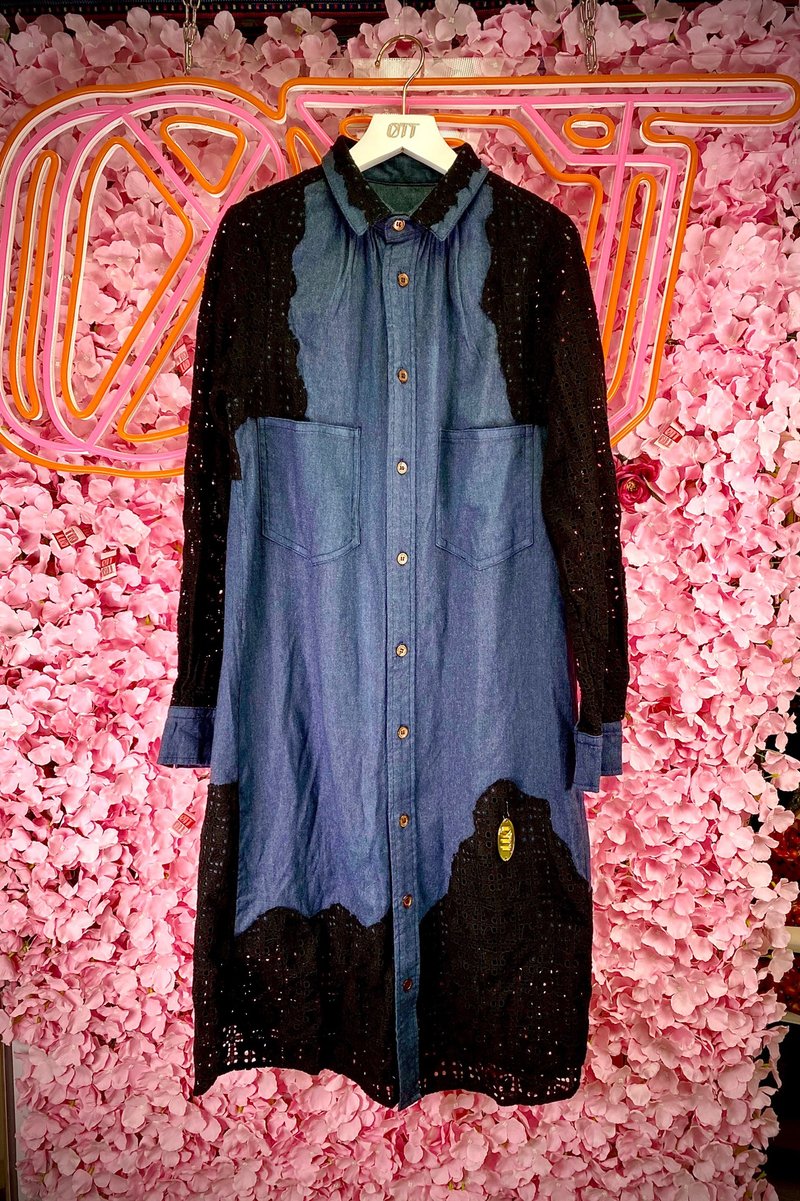 只此一件•日系牛仔喱士長恤衫Denim Lace Long Shirt Dress - 女襯衫 - 棉．麻 藍色