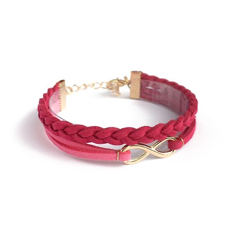 Anne Handmade Bracelets 安妮手作飾品 Infinity 永恆 手工製作 雙手環 淡金色系列-玫紅 限量