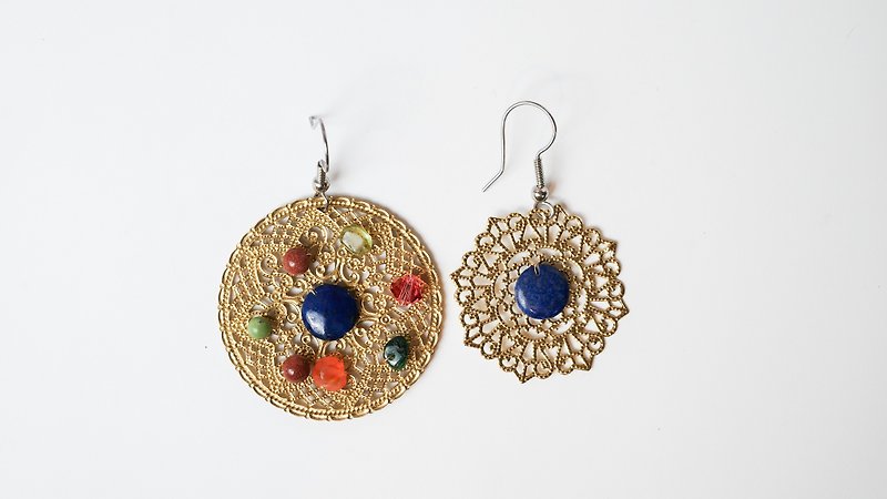 Classic [X] handmade natural stone earrings - ต่างหู - โลหะ หลากหลายสี