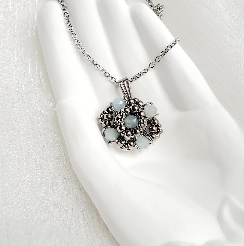 Chain Series Shield Necklace Aquamarine Style - สร้อยคอ - วัสดุอื่นๆ สีน้ำเงิน