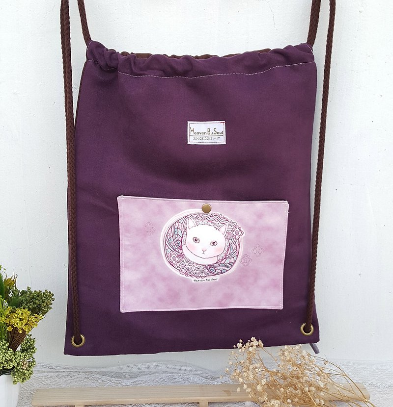 <Catastrophe> cat curiosity bunch of backpack bag - Drawstring Bags - Polyester Purple