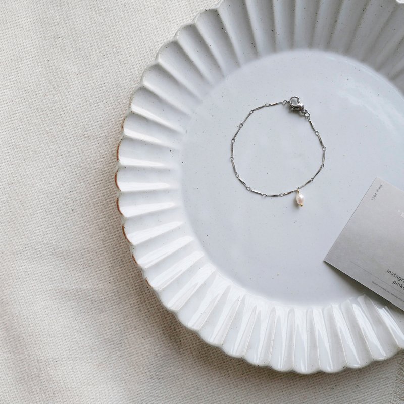 【1顆小珍珠】珍珠不鏽鋼手鍊 - 手鍊/手環 - 珍珠 銀色