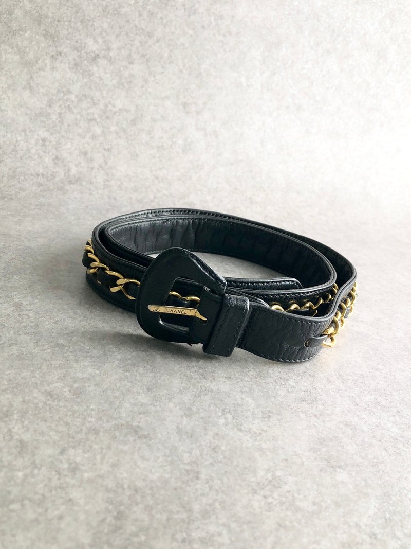 【 日本直送　名牌中古包 】CHANEL シャネル マトラッセ ベルト ブラック レザー vintage ヴィンテージ オールド h4ignw - 皮帶/腰帶 - 真皮 黑色