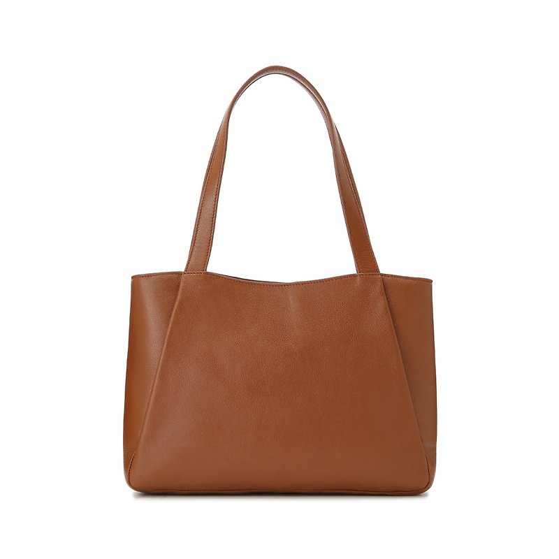 K Lightweight Leather Trapezoid Tote - Caramel Brown - Messenger Bags & Sling Bags - Genuine Leather Brown