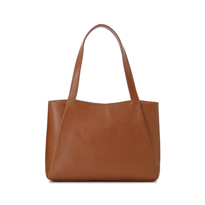 K Lightweight Leather Trapezoid Tote - Caramel Brown - กระเป๋าแมสเซนเจอร์ - หนังแท้ สีนำ้ตาล