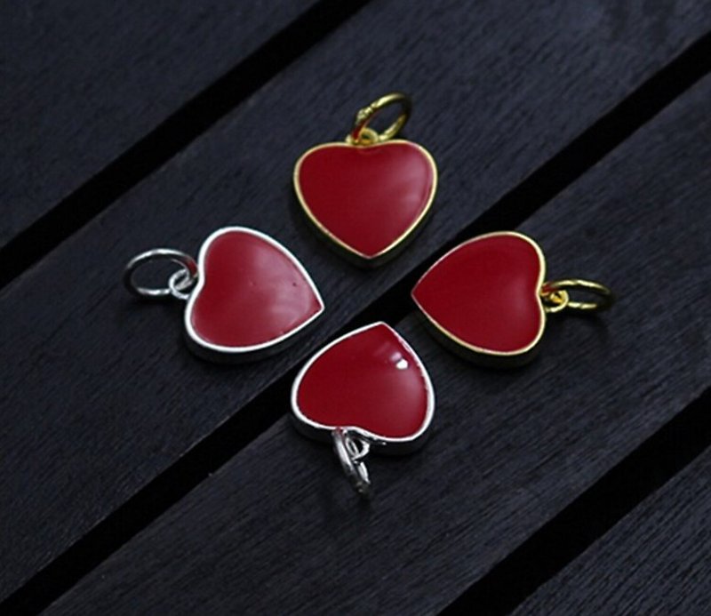 Real S925 Sterling Silver Hearts Enemal Charms Accessories Jewelry DIY Red LOVE - สร้อยคอยาว - เงินแท้ สีเงิน