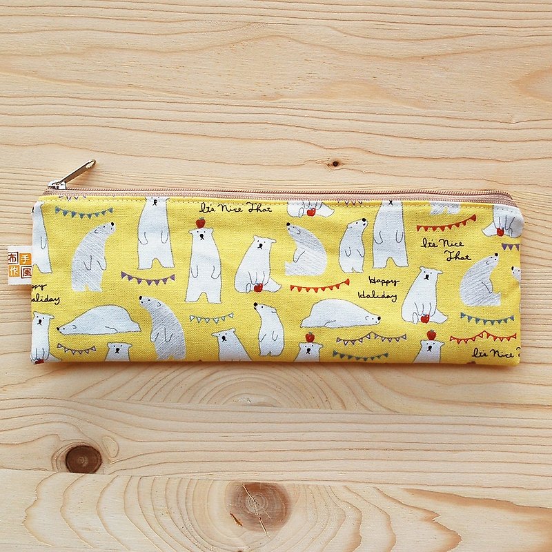 Apple Polar Bear _ Yellow Zipper Wide Edition Chopsticks Bag - ตะเกียบ - ผ้าฝ้าย/ผ้าลินิน สีเหลือง