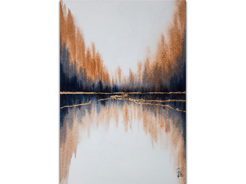 Sunset Forest Art Abstract Watercolor Original Painting Autumn Landscape - 海報/掛畫/掛布 - 紙 橘色
