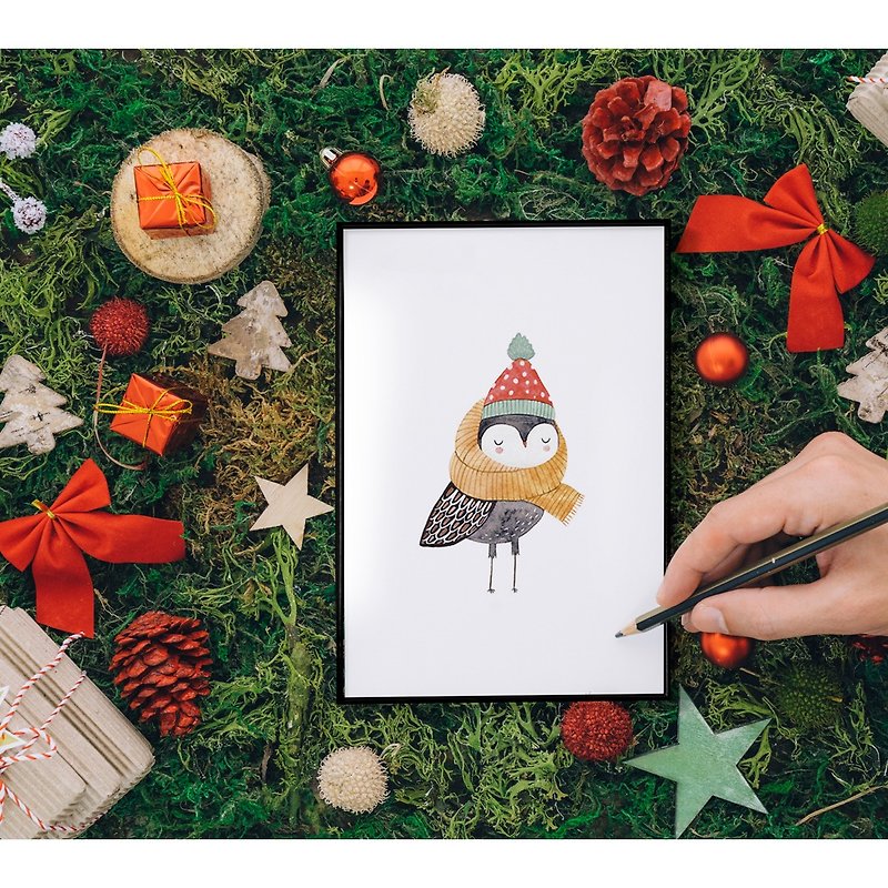 Christmas Bird- Winter Prints, Birds Prints, Interior Design - โปสเตอร์ - วัสดุอื่นๆ หลากหลายสี