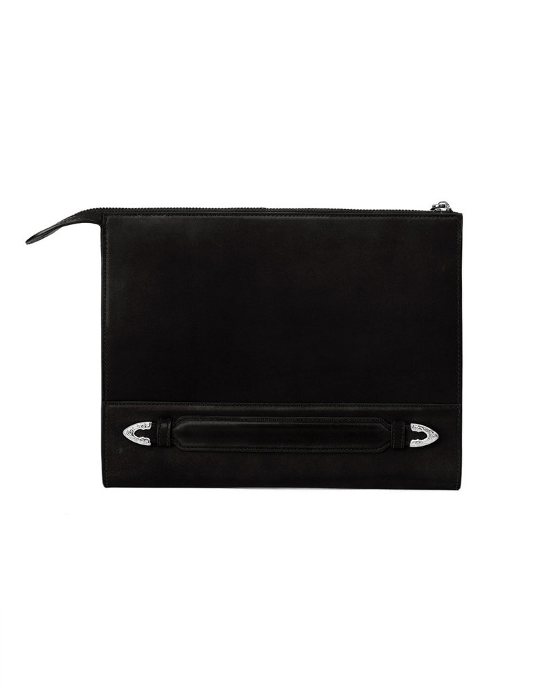 Aperol Clutch Black Leather Bag Clutch Bag Vegetable Tanned Cowhide Office Men's Wear - กระเป๋าถือ - หนังแท้ สีดำ