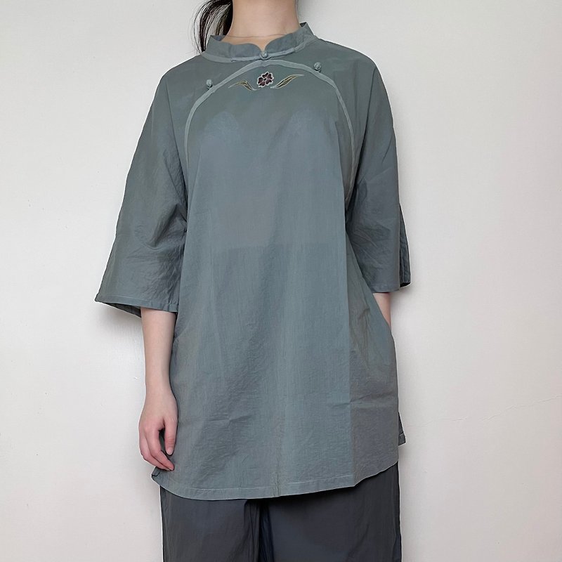 Knitting Foot-Cotton Hand-Dyeing Batik Top Everyday Spring - เสื้อผู้หญิง - ผ้าฝ้าย/ผ้าลินิน สีเขียว