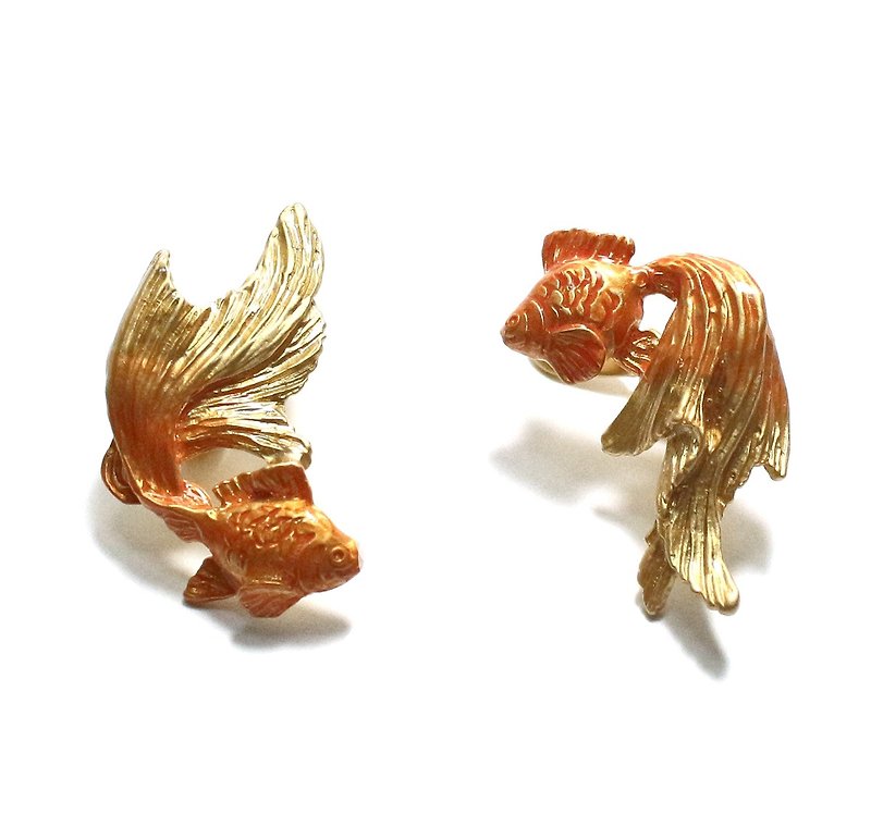 Golden Fish (GD) Earring Goldfish Clip-On GD EA104GD - Earrings & Clip-ons - Other Metals Orange