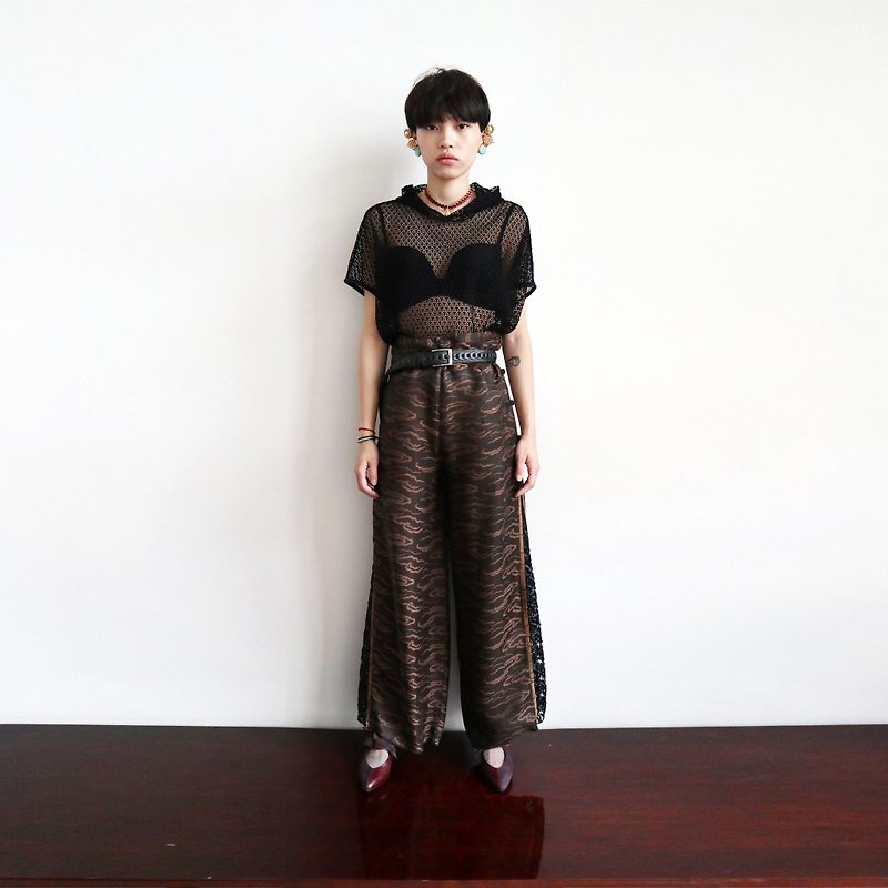 Pumpkin Vintage. Ancient Chinese style side hollow wide pants - กางเกงขายาว - เส้นใยสังเคราะห์ 